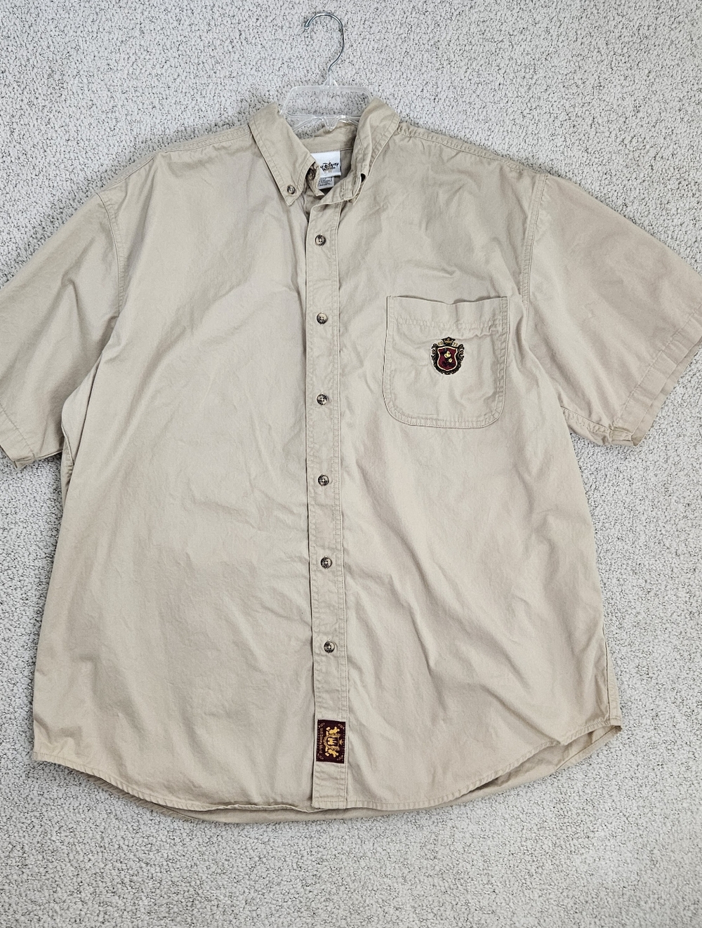 Vintage Mickey Shirt Disney World Button Up Short Sleeve Khaki Mens XL Embroider